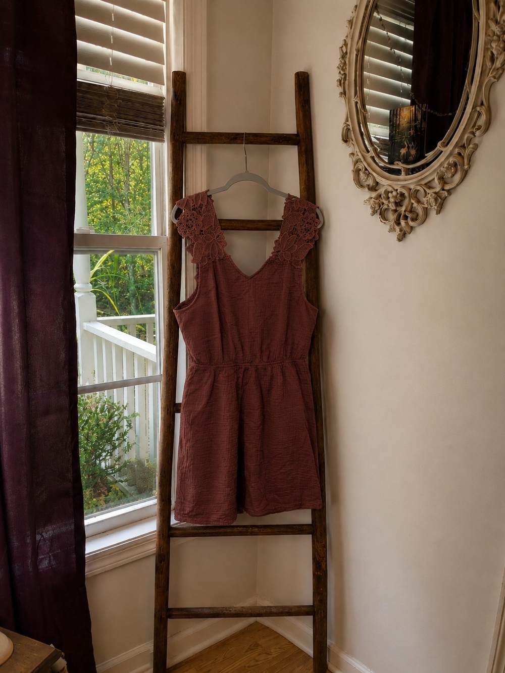 Women's Open Back Lace and Cotton Dress
